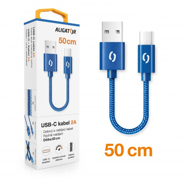 Levně Datový kabel ALIGATOR PREMIUM 2A, USB-C 50cm, modrá