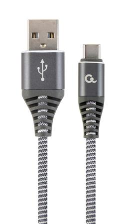 Datový kabel CABLEXPERT USB 2.0, Type-C kabel, 2m, opletený, šedo-bílá