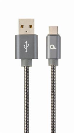 Datový kabel CABLEXPERT USB 2.0, Type-C kabel, 2m, metalická spirála, šedá