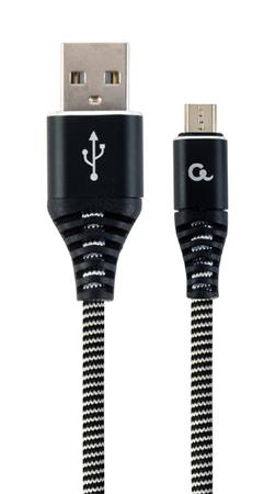 Datový kabel CABLEXPERT USB 2.0, MicroUSB, 2m, opletený, černo-bílá