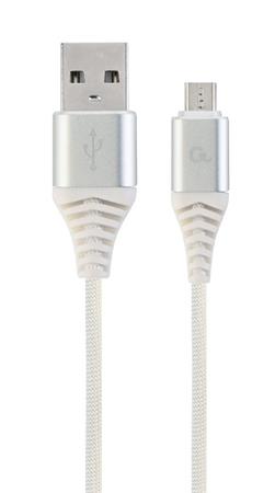 Datový kabel CABLEXPERT USB 2.0, MicroUSB, 2m, opletený, bílo-stříbrná