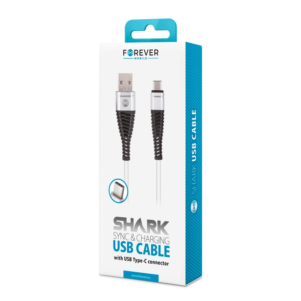 Levně Datový kabel Forever USB-C 1m 2A shark textilní, bílá