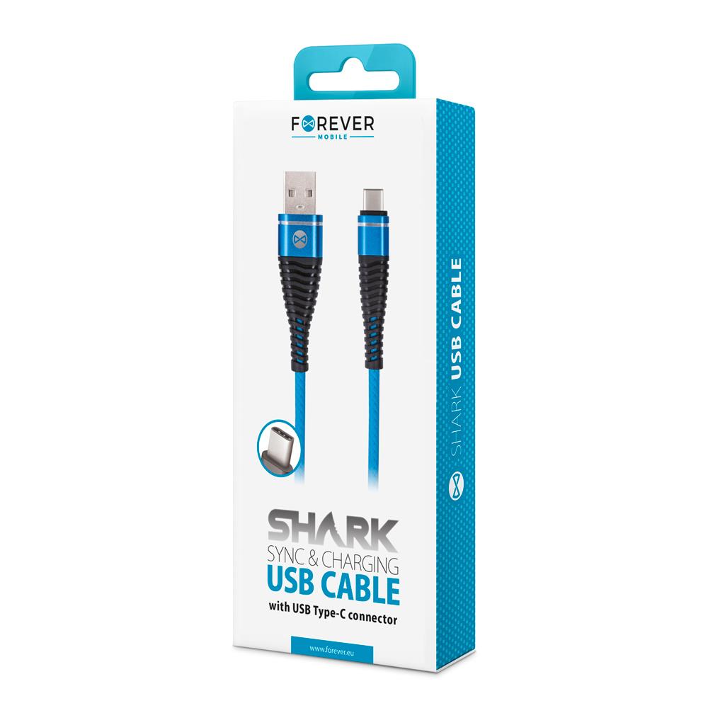 Datový kabel Forever USB-C 1m 2A shark textilní, modrá