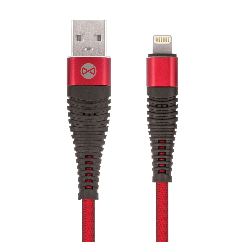 Datový kabel Forever Lightning 1m 2A shark textilní, červená