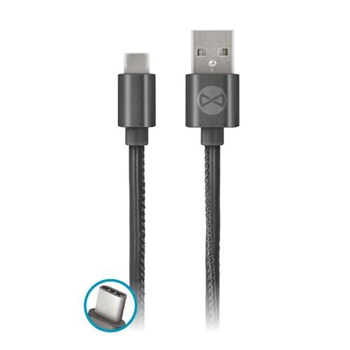 Datový kabel Forever USB-C 1m 2A kožený, černá