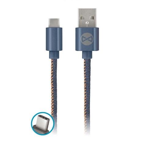 Levně Datový kabel Forever USB-C 1m 2A jeans, modrá