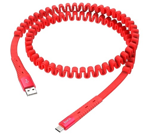 Datový kabel HOCO U78 Cotton treasure, USB-C, plochý, bavlna, 0,8m, červená
