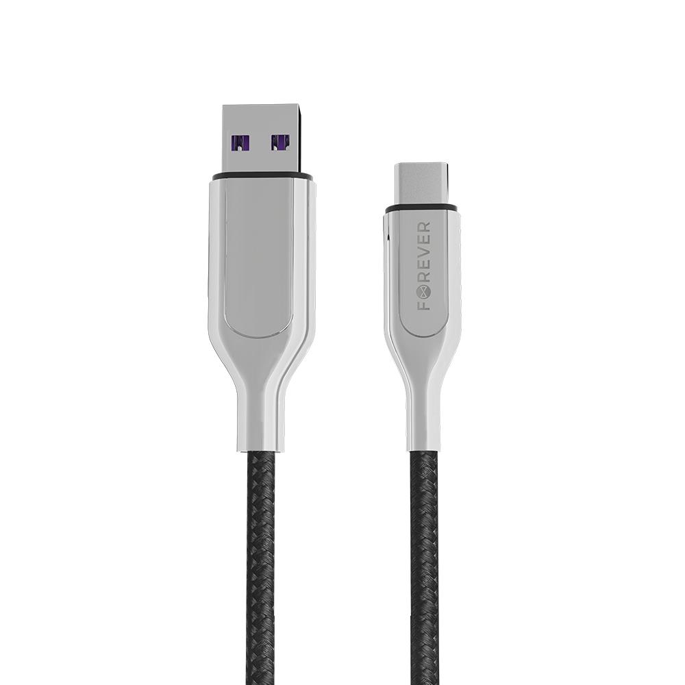 Datový kabel Forever Core USB-C 1m 5A textilní, černá