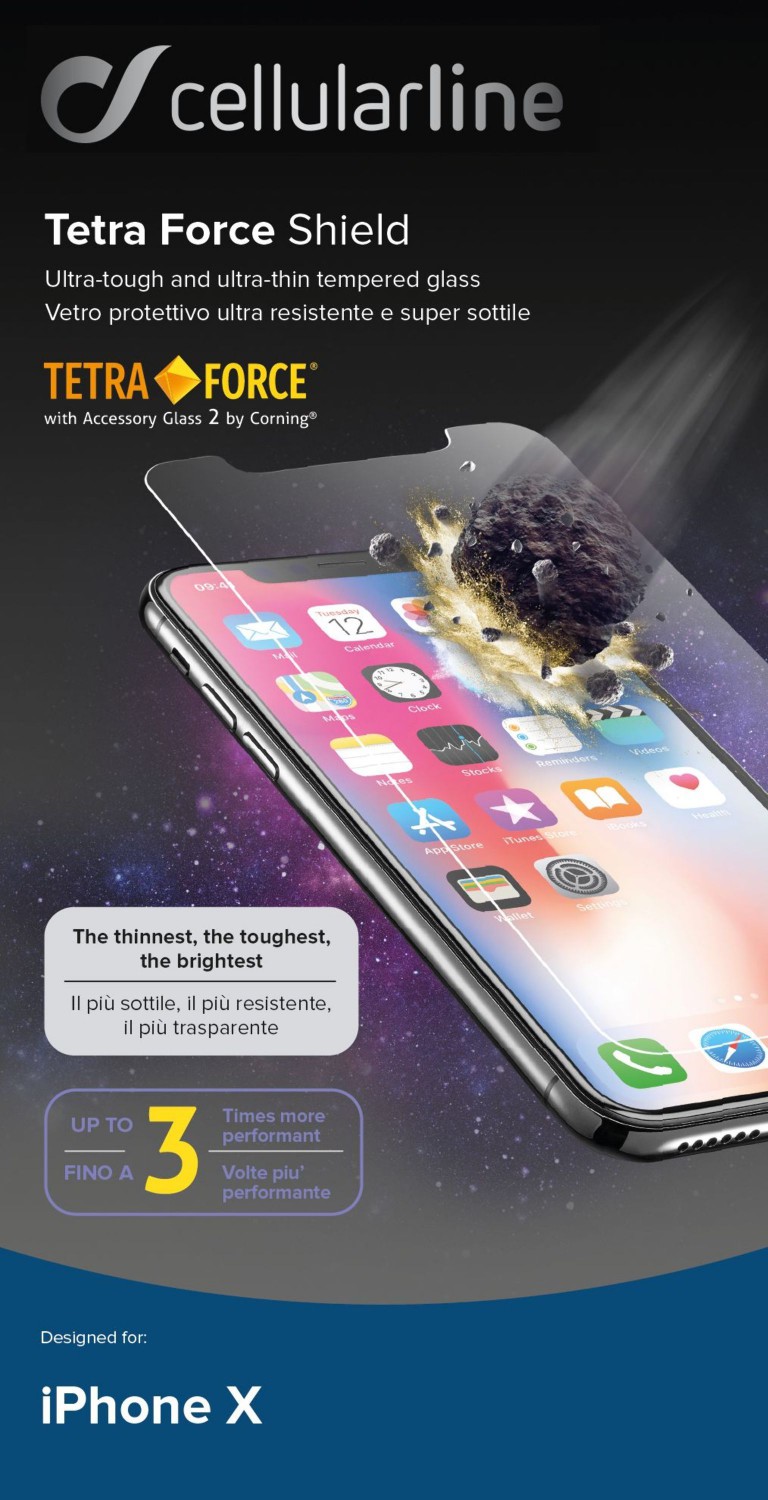 Levně Prémiové tvrzené sklo Cellularline TETRA FORCE GLASS pro Apple iPhone X/XS/11 Pro