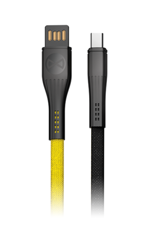 Datový kabel Forever Core UBC-C 1m 3A textilní plochý, žlutá / černá