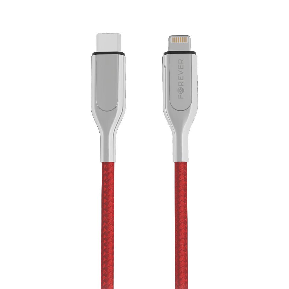 Datový kabel Forever Core USB-C na Lightning MFI PD 1,5m 2,4A textilní, červená