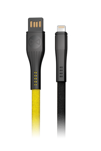 Datový kabel Forever Core Lightning 1m 3A textilní plochý, žlutá/černá