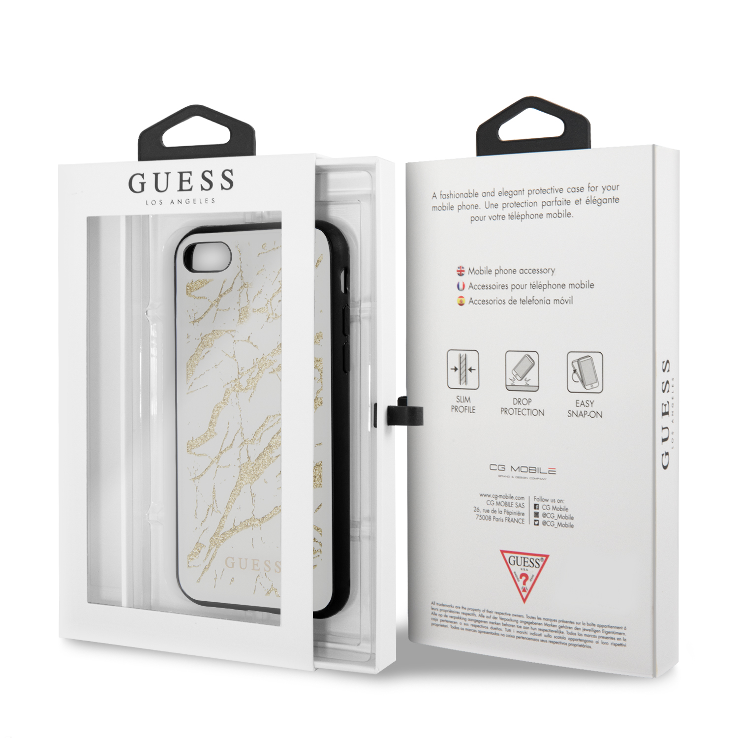 Guess Glitter Marble zadní kryt GUHCI8MGGWH Apple iPhone 8/SE 2020 white gold
