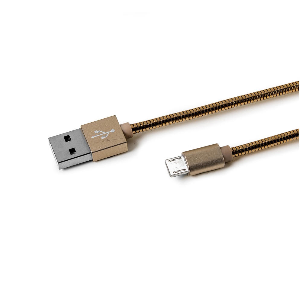 Datový USB kabel CELLY s microUSB konektorem, kovový obal, 1 m, zlatý