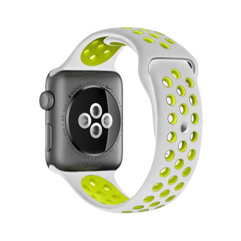 Silikonový řemínek COTEetCI Sports Dot Band pro Apple Watch 42/44mm, šedá-žlutozelená