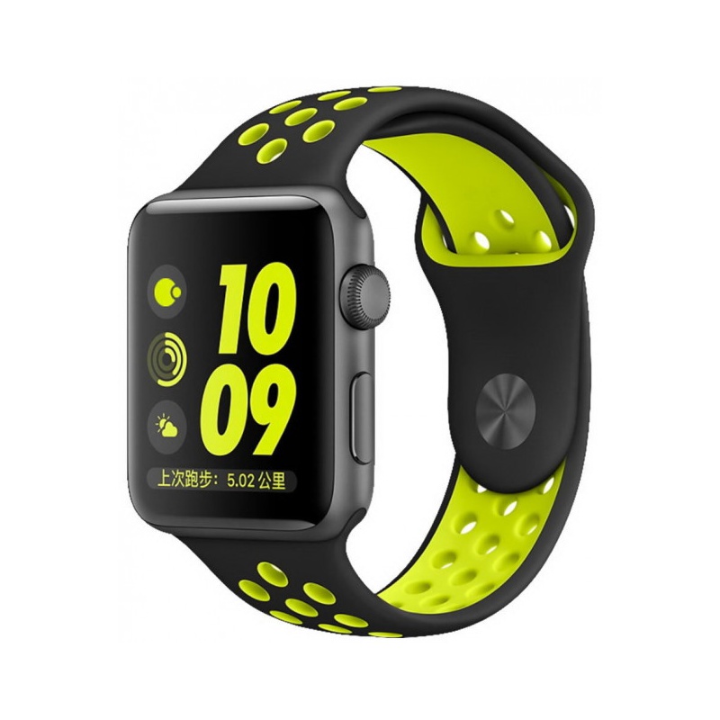 Levně Silikonový řemínek COTEetCI Sports Dot Band pro Apple Watch 42/44mm, černá-žlutozelená