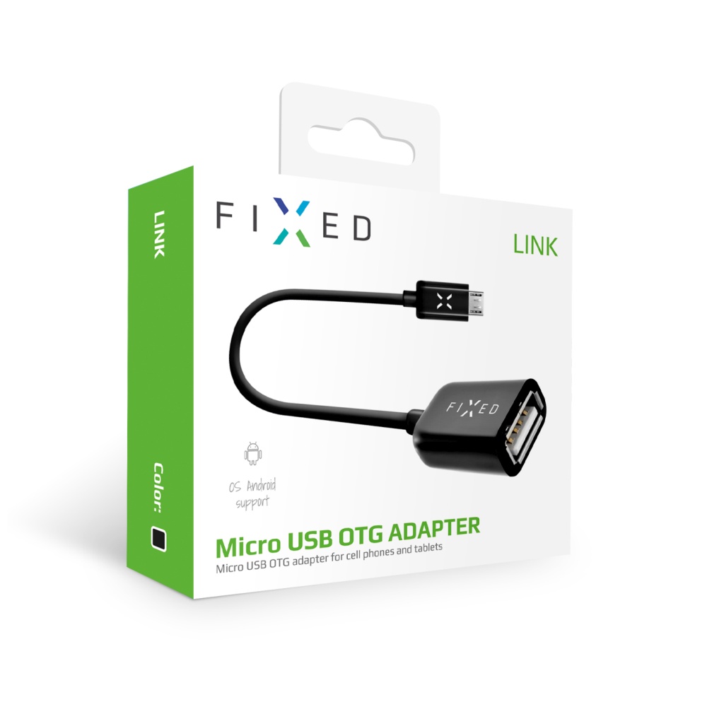OTG datový kabel FIXED s konektory micro USB/USB (F), USB 2.0, 20 cm, černý