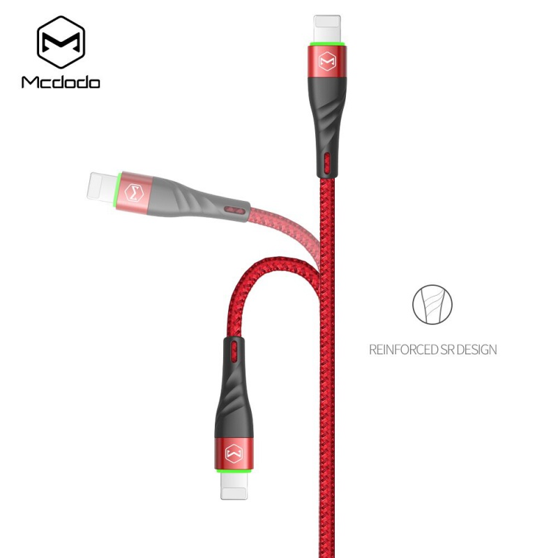 Datový kabel Mcdodo Peacock Series Lightning Data Cable with LED Light, 1,8m, červená