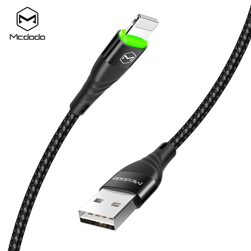 Datový kabel Mcdodo Peacock Series Lightning Data Cable with LED Light, 1.8m, černá