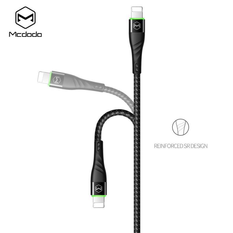 Datový kabel Mcdodo Peacock Series Lightning Data Cable with LED Light, 1.8m, černá