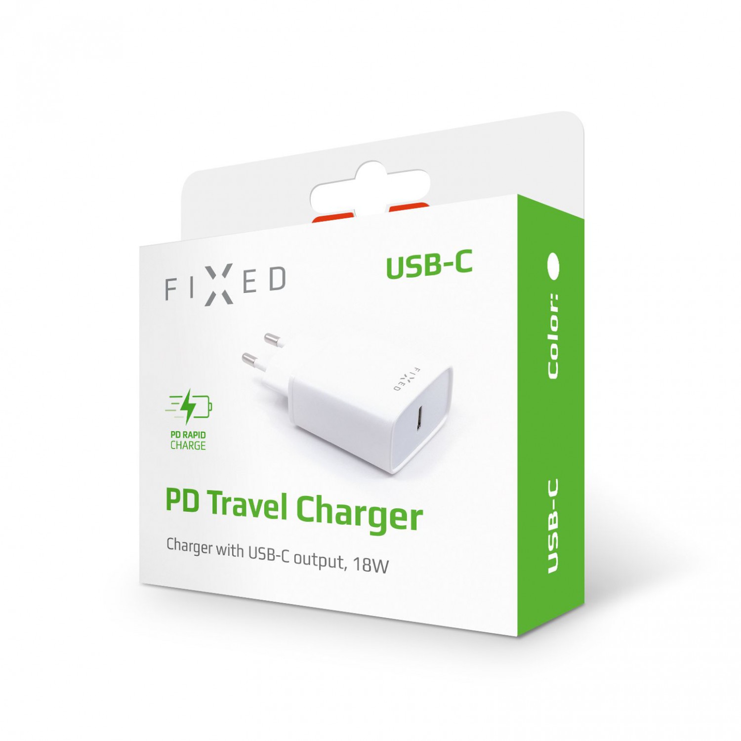 Síťová nabíječka FIXED s USB-C výstupem a podporou PD, 18W, bílá