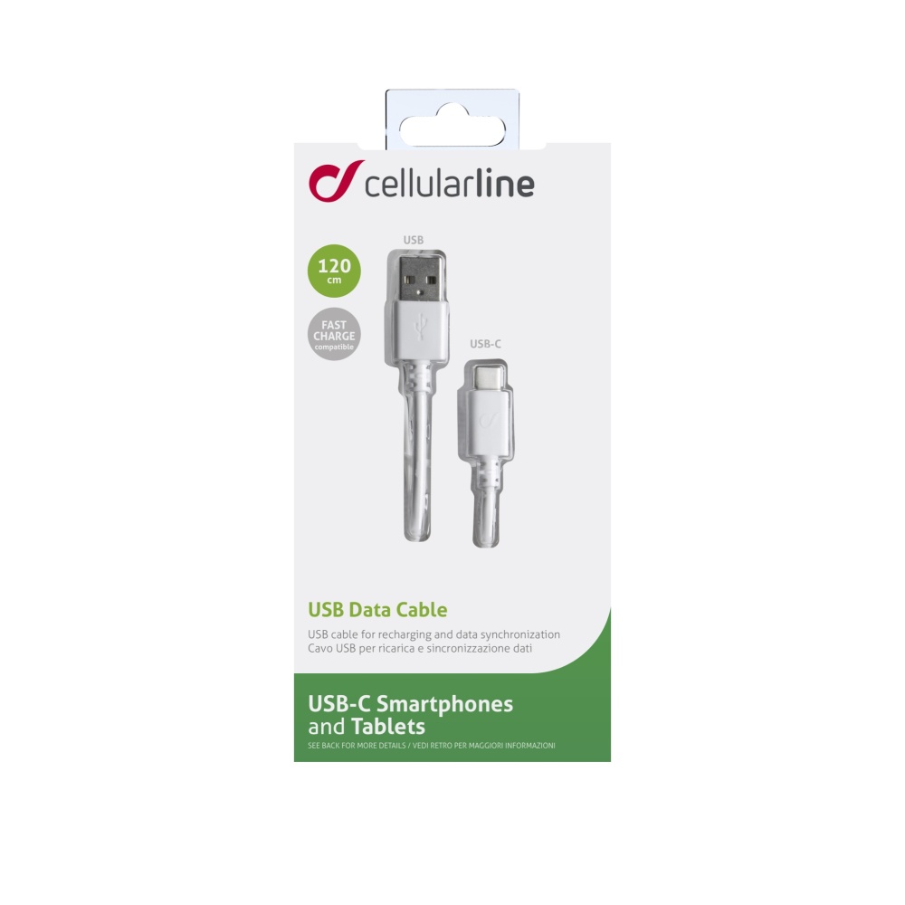 USB datový kabel Cellularline s USB-C konektorem (PD), 60W max, 1,2 m bílý
