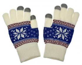 Dámské rukavice NORDIC na dotykový displej, white-blue vločka