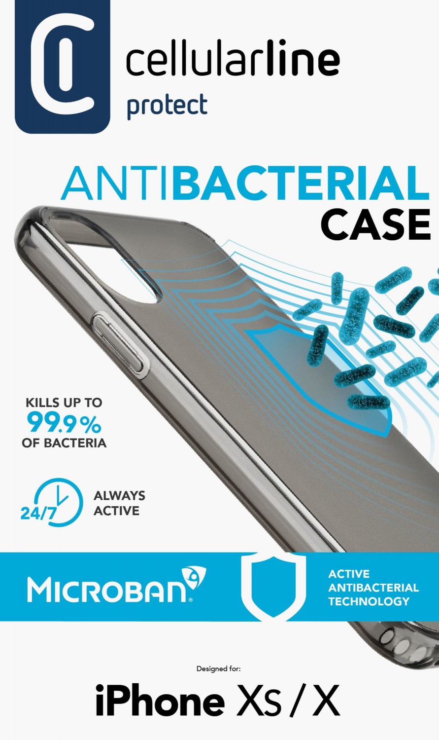 Antimikrobiální kryt, pouzdro, obal Cellularline Antimicrob pro Apple iPhone X/XS černý