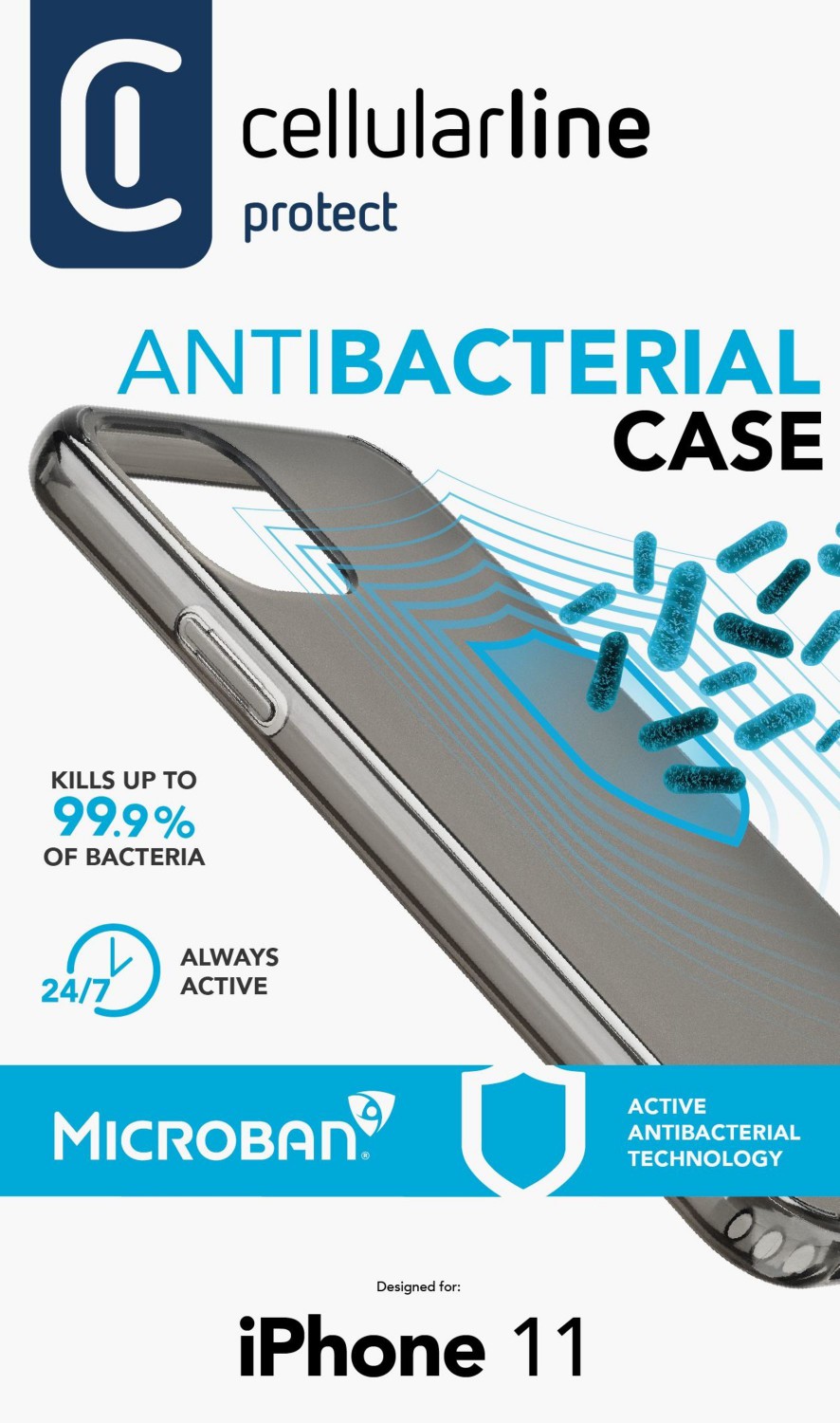 Antimikrobiální kryt, pouzdro,obal Cellularline Antimicrob pro Apple iPhone 11 černý