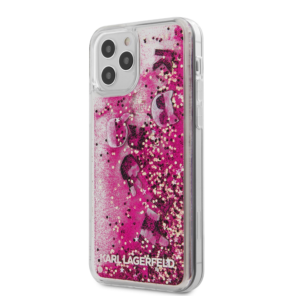 Karl Lagerfeld Liquid Glitter Charms kryt KLHCP12LROPI Apple iPhone 12 Pro Max pink