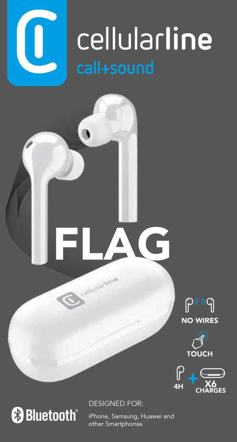 True wireless sluchátka Cellularline Flag s dobíjecím pouzdrem, bílá