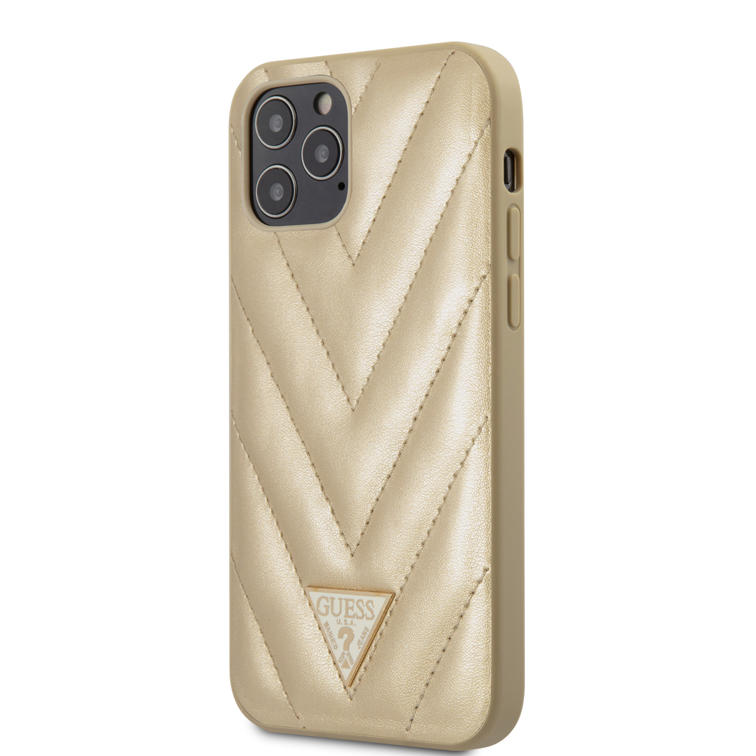 Guess V Quilted zadní kryt GUHCP12MPUVQTMLBE Apple iPhone 12/12 Pro gold