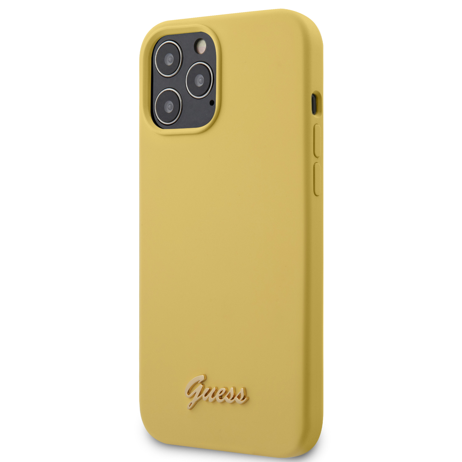 Guess Metal Logo Script silikonový kryt GUHCP12LLSLMGYE Apple iPhone 12 Pro Max yellow