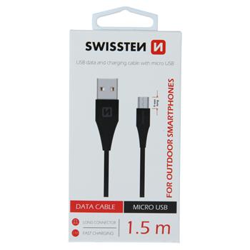 Datový kabel SWISSTEN USB / USB-C 3.1 black 1,5m (9mm)
