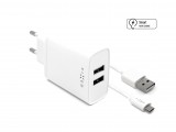 Síťová nabíječka FIXED, 2xUSB a kabel USB/micro USB, 1m, 15W white