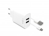 Síťová nabíječka FIXED, 2xUSB a kabel USB/micro USB, 1m, 15W white
