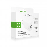 Síťová nabíječka FIXED, 2xUSB a kabel USB/micro USB, 1m, 15W white