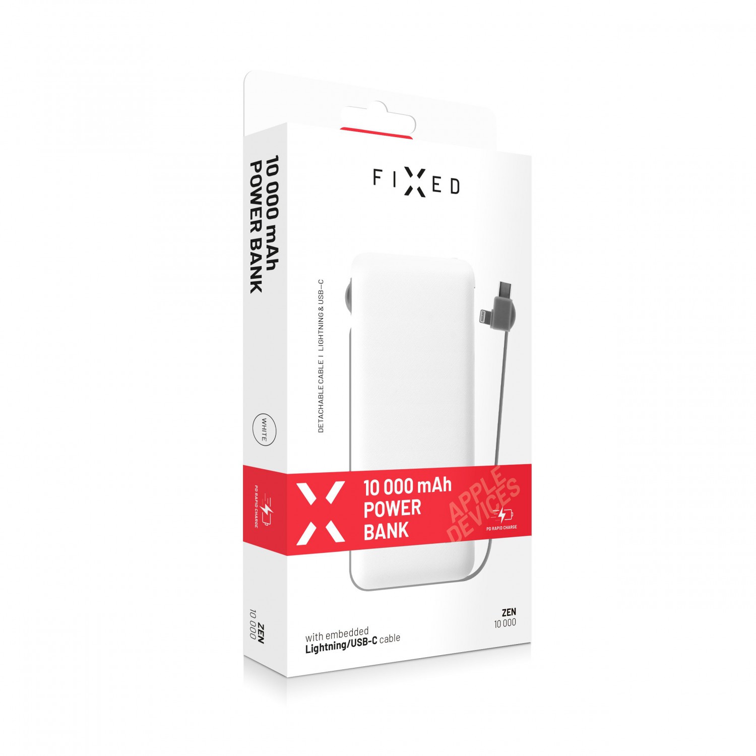 Powerbanka FIXED Zen 10 000 s kabelem Lightning/USB-C white
