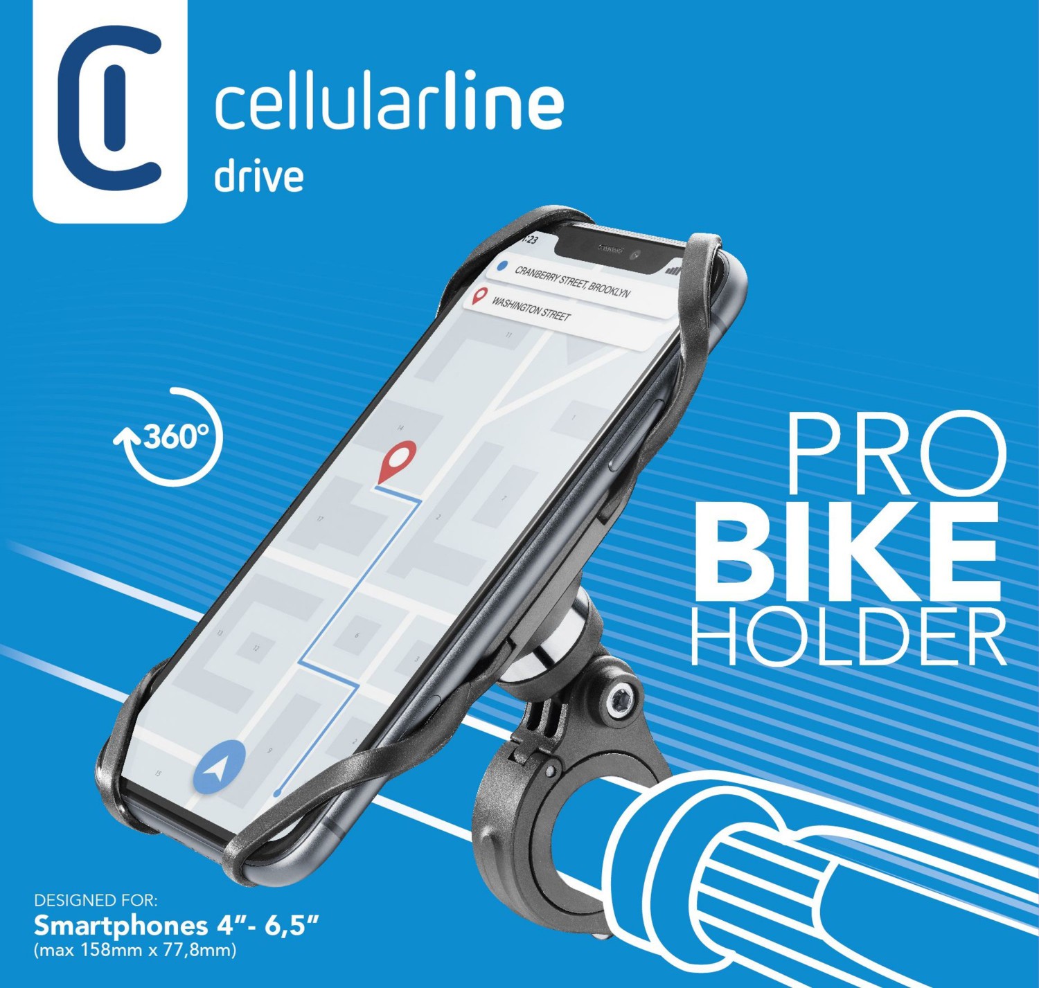 Univerzální držák Cellularline Bike Holder PRO k upevnění na řídítka black