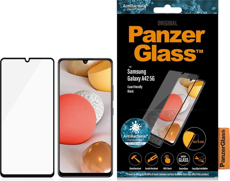 Antibakteriální ochranné sklo displeje PanzerGlass Edge to Edge pro Samsung Galaxy A42 5G, černá