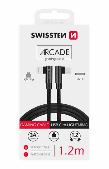 Textilní datový kabel Swissten Arcade USB-C/Lightning 1,2m, černá