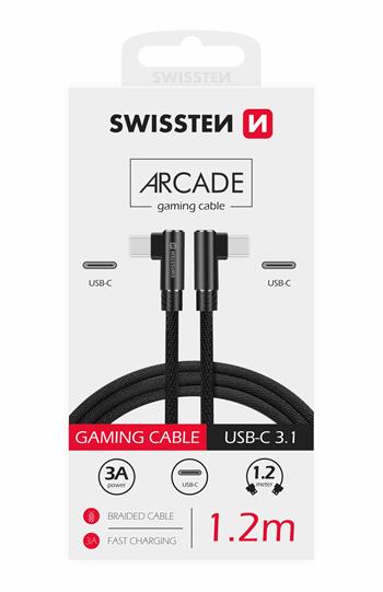 Textilní datový kabel Swissten Arcade USB-C/USB-C, 1,2m, černá