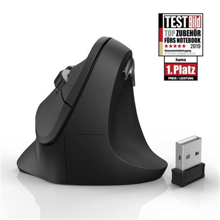 Levně Vertikální ergonomická bezdrátová myš Hama EMW-500, 6 tlačítek, černá