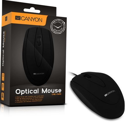 Levně CANYON CMS1 drátová USB myš s 3 tlačítky, 800 dpi, černá