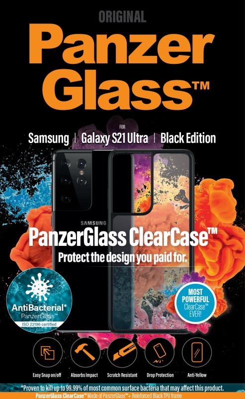 Antibakteriální ochranný kryt PanzerGlass ClearCase pro Samsung Galaxy S21 Ultra, černá