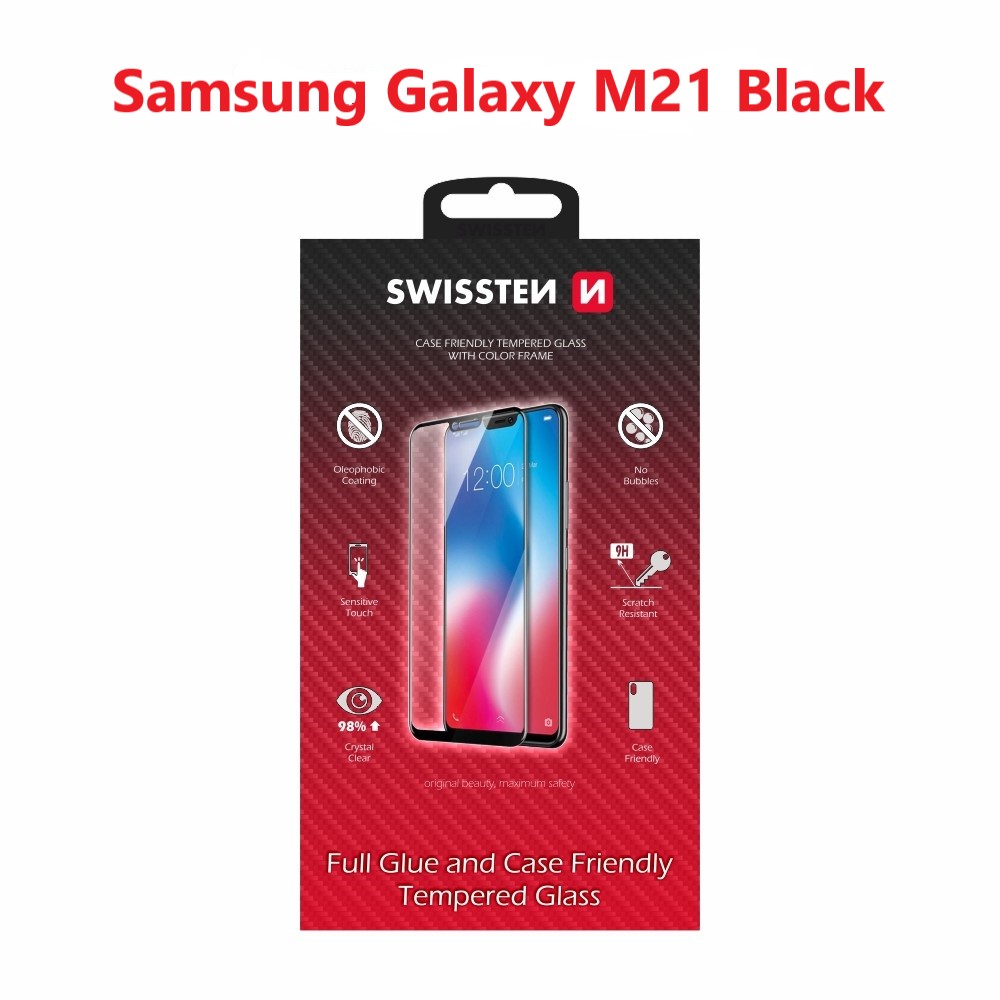 Tvrzené sklo Swissten Full Glue, Color Fame, Case Friendly pro Samsung Galaxy M21, černá