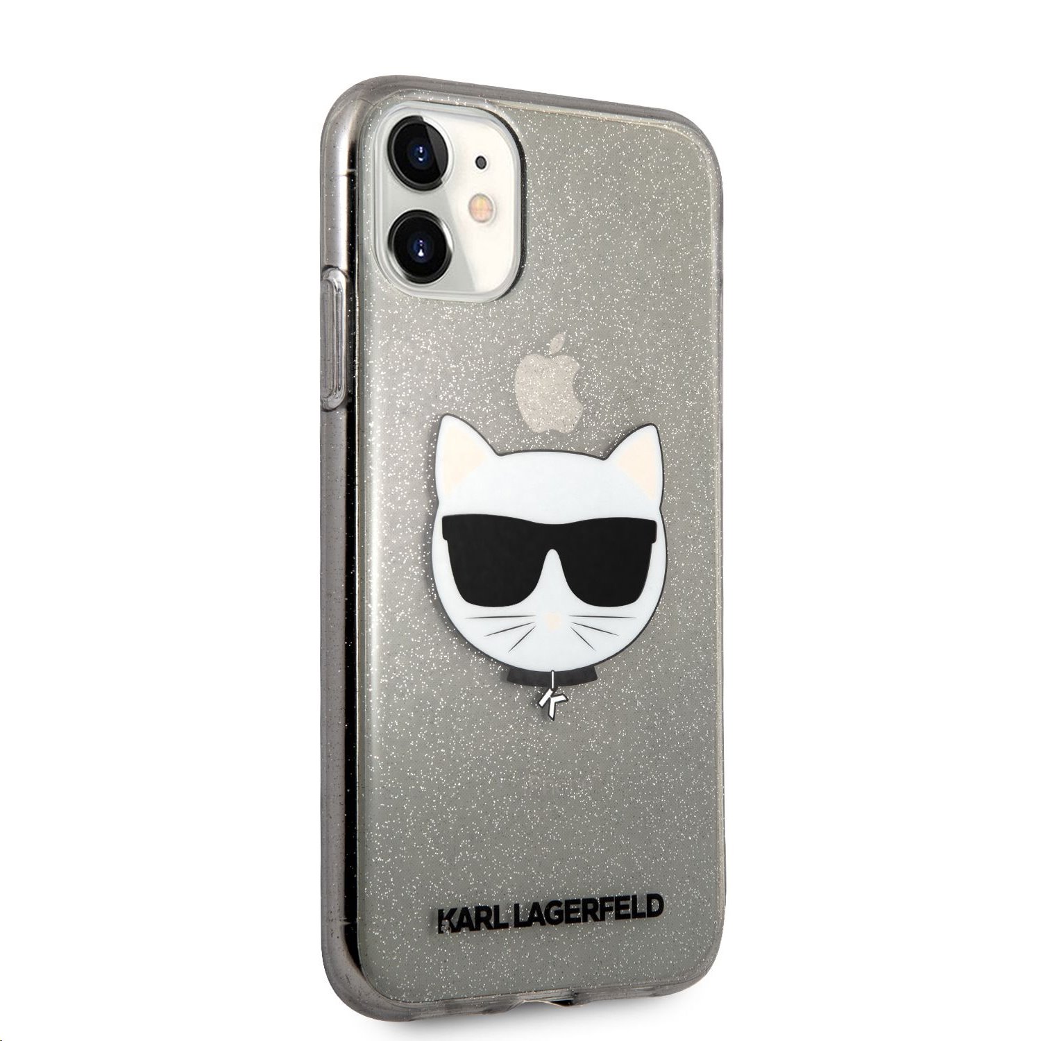 Silikonové pouzdro Karl Lagerfeld Choupette Head Glitter KLHCN61CHTUGLB pro Apple iPhone 11, černá