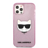 Silikonové pouzdro Karl Lagerfeld Choupette Head Glitter KLHCP12LCHTUGLP pro Apple iPhone 12 Pro Max, růžová