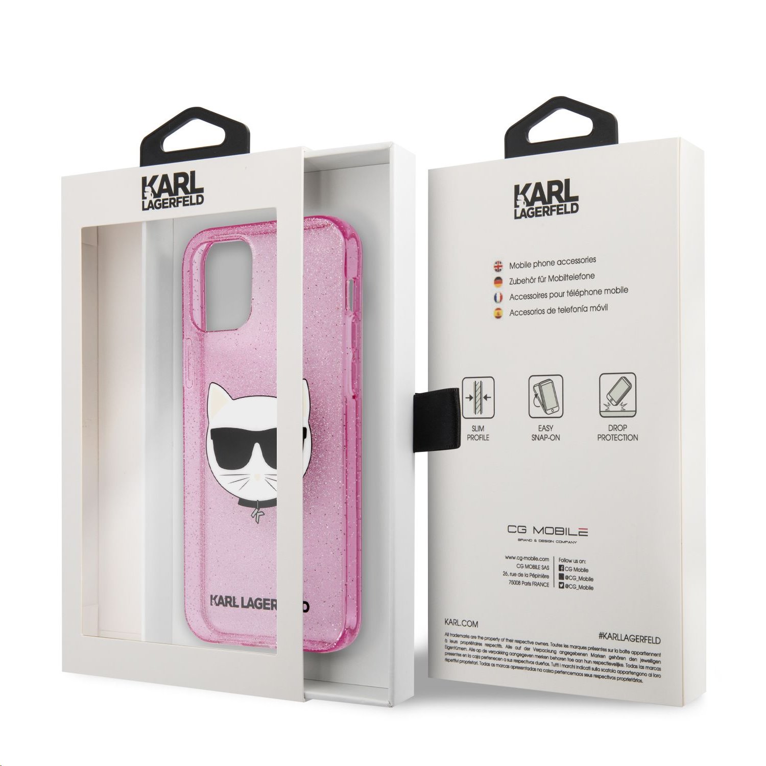 Silikonové pouzdro Karl Lagerfeld Choupette Head Glitter KLHCP12LCHTUGLP pro Apple iPhone 12 Pro Max, růžová