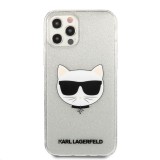 Silikonové pouzdro Karl Lagerfeld Choupette Head Glitter KLHCP12LCHTUGLS pro Apple iPhone 12 Pro Max, stříbrná